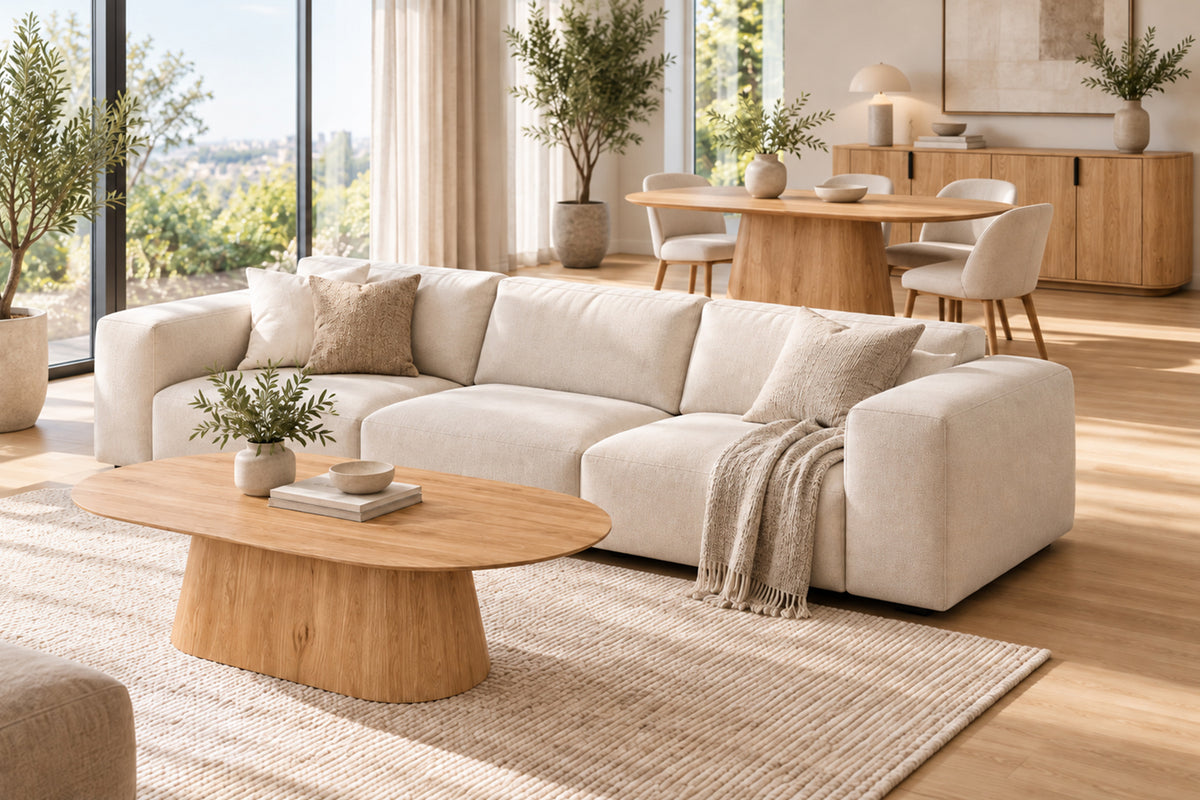 PORTO – Table basse ovale décor chêne naturel – 130 cm
