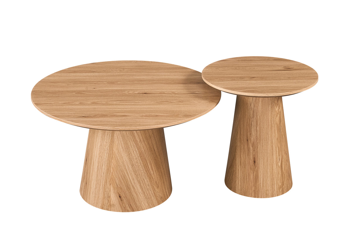 PORTO – Set de 2 tables basses rondes décor chêne naturel