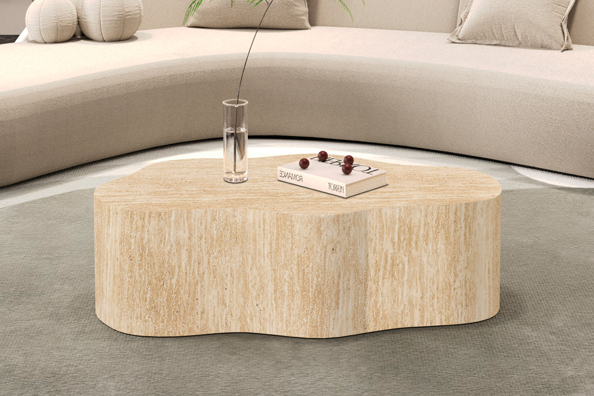 ORIA – Table basse organique décor travertin beige