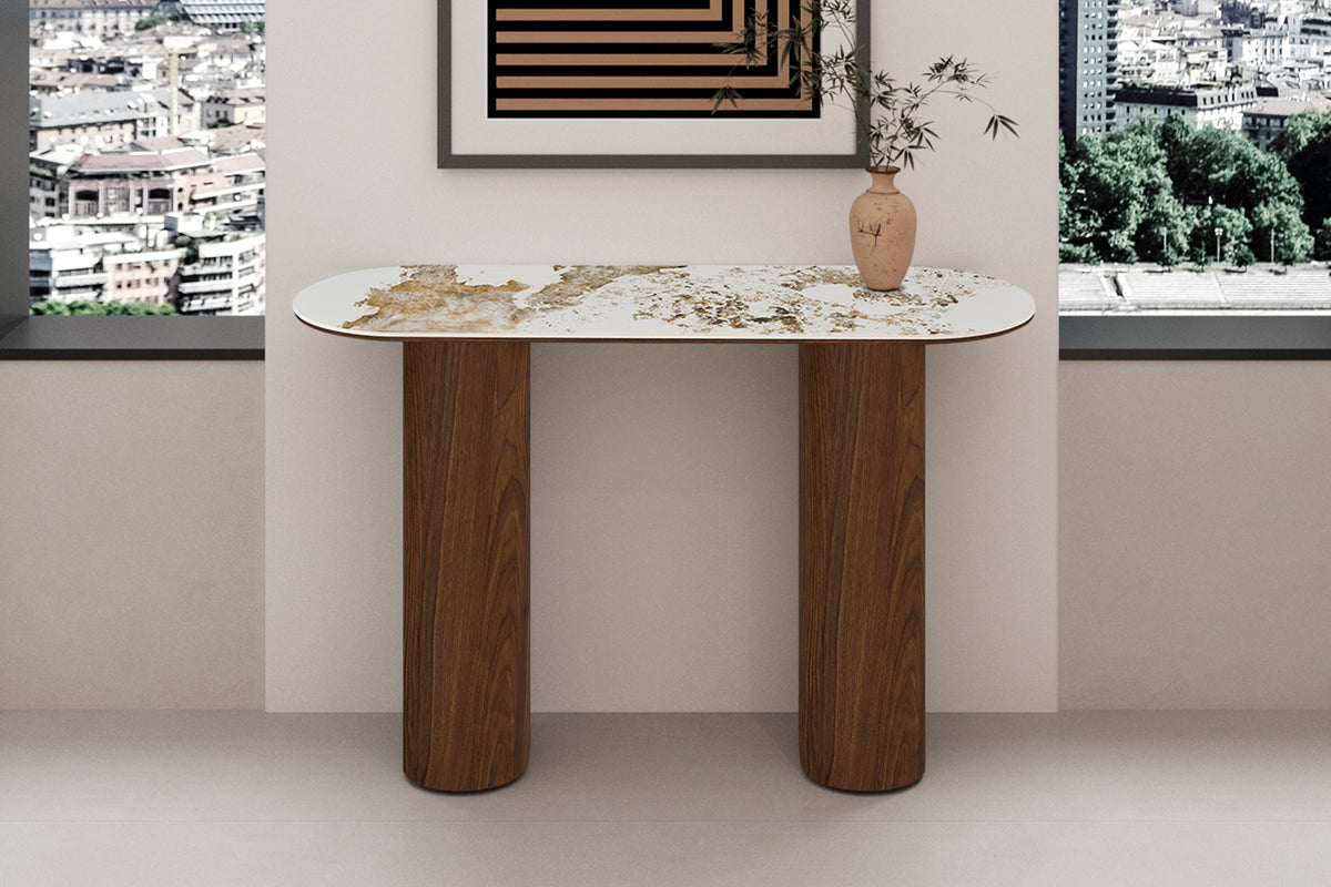 TOMAR – Console chêne fumé et pierre brillante Pandora – 120 cm