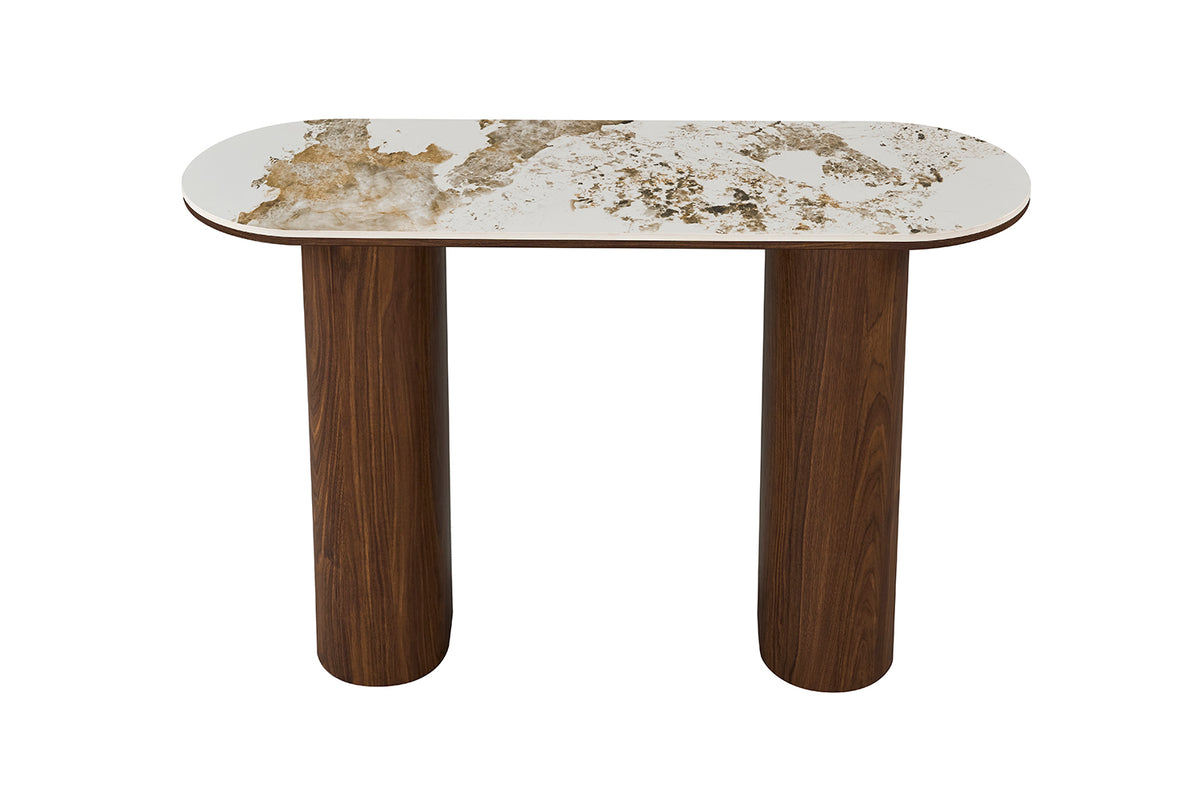 TOMAR – Console chêne fumé et pierre brillante Pandora – 120 cm