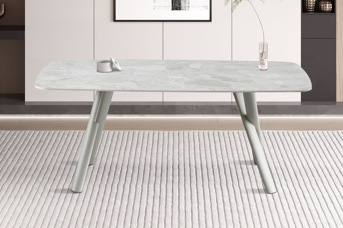 ORION – Table à manger rectangulaire effet pierre beige