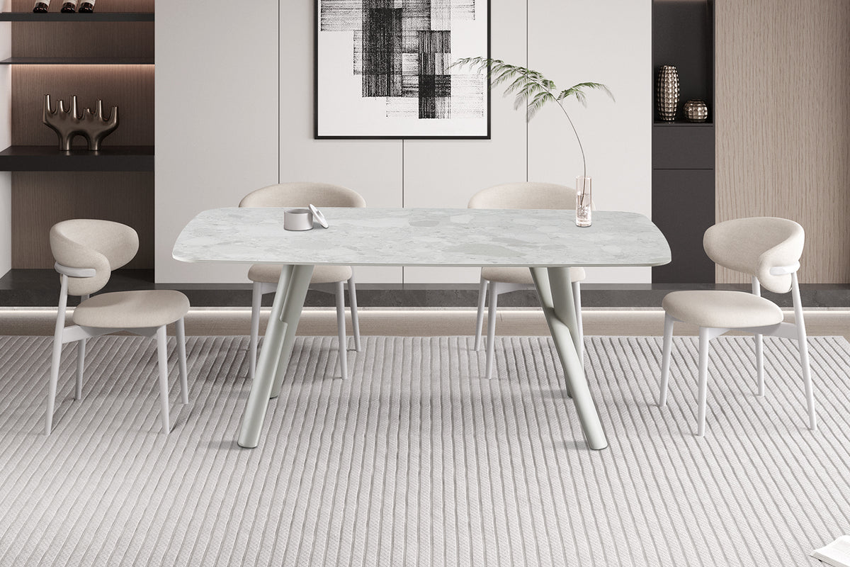 ORION – Table à manger rectangulaire effet pierre beige