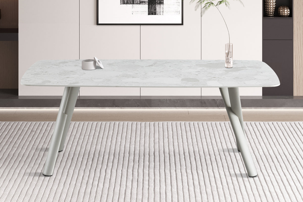 ORION – Table à manger rectangulaire effet pierre beige