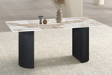 LOUSA – Table à manger pierre brillante, pied métal noir – 180 cm