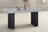 LOUSA – Table à manger pierre brillante, pied métal noir – 180 cm