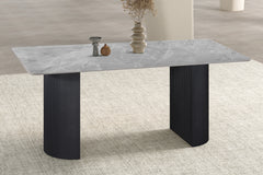 LOUSA – Table à manger pierre brillante, pied métal noir – 180 cm