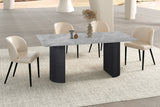 LOUSA – Table à manger pierre brillante, pied métal noir – 180 cm