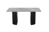 LOUSA – Table à manger pierre brillante, pied métal noir – 180 cm