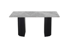 LOUSA – Table à manger pierre brillante, pied métal noir – 180 cm