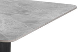 LOUSA – Table à manger pierre brillante, pied métal noir – 180 cm