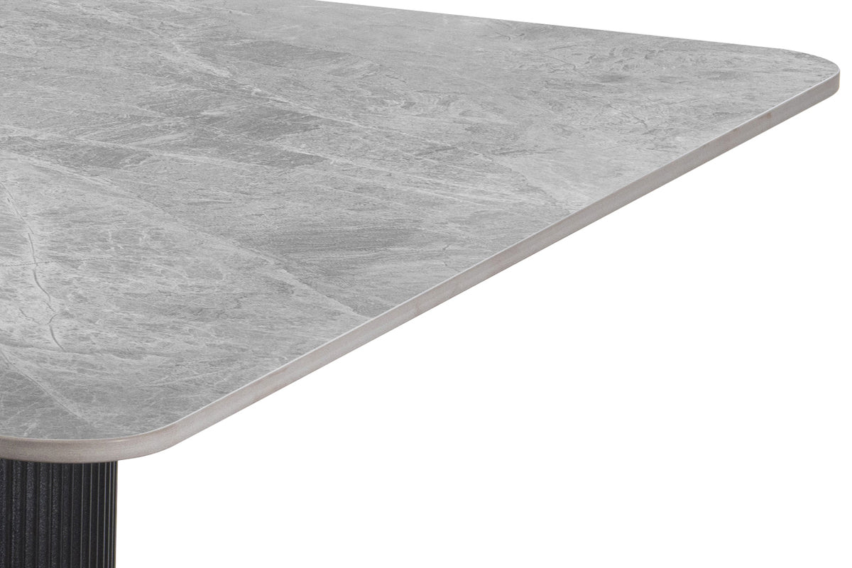 LOUSA – Table à manger pierre brillante, pied métal noir – 180 cm