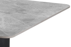 LOUSA – Table à manger pierre brillante, pied métal noir – 180 cm