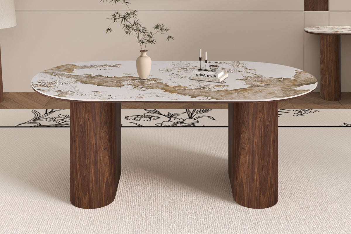 TOMAR – Table à manger chêne fumé et pierre brillante Pandora