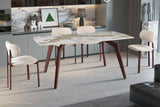 ALMA – Table à manger pierre brillante Pandora, pied noyer