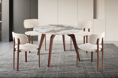 ALMA – Table à manger pierre brillante Pandora, pied noyer