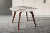 ALMA – Table à manger pierre brillante Pandora, pied noyer