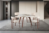 ALMA – Table à manger pierre brillante Pandora, pied noyer