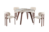 ALMA – Table à manger pierre brillante Pandora, pied noyer