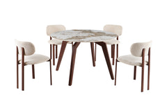 ALMA – Table à manger pierre brillante Pandora, pied noyer