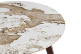 ALMA – Table à manger pierre brillante Pandora, pied noyer