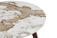 ALMA – Table à manger pierre brillante Pandora, pied noyer
