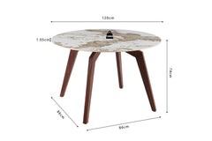 ALMA – Table à manger pierre brillante Pandora, pied noyer