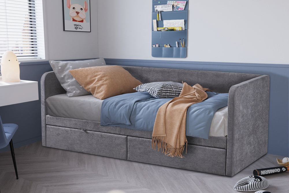 PARMA – Lit avec sommier tissu gris – 90 x 200 cm