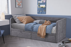 PARMA – Lit avec sommier tissu gris – 90 x 200 cm