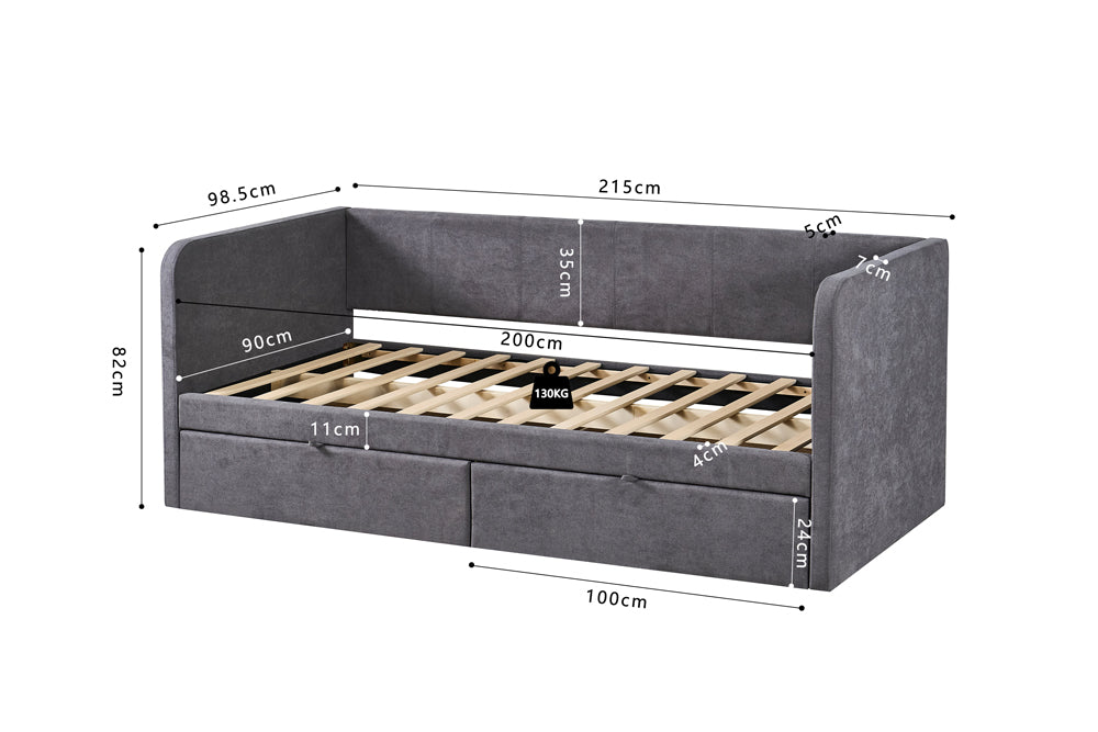 PARMA – Lit avec sommier tissu gris – 90 x 200 cm