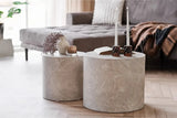 Table Basse Gigogne en Effet Marbre Cylindrique Beige PRAGUE - H : 36/40cm