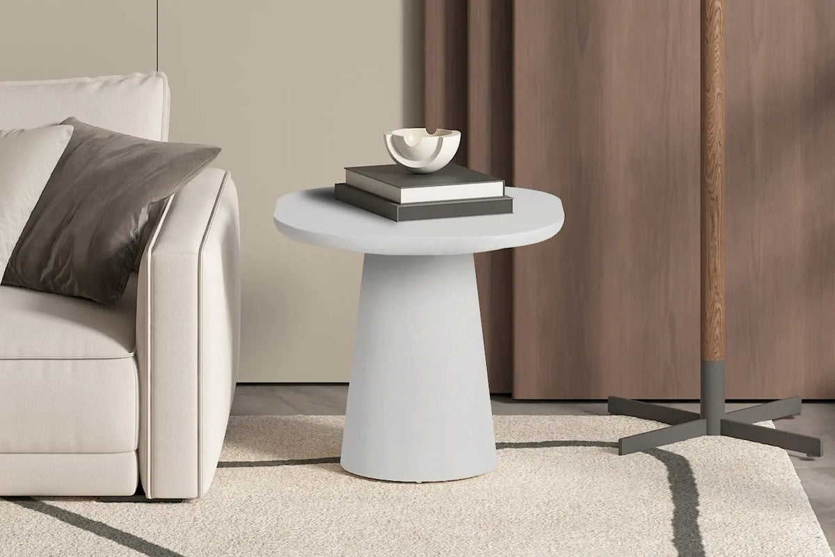 Table Basse Ovale Effet Ciment Ecru TAVINA - 55 cm