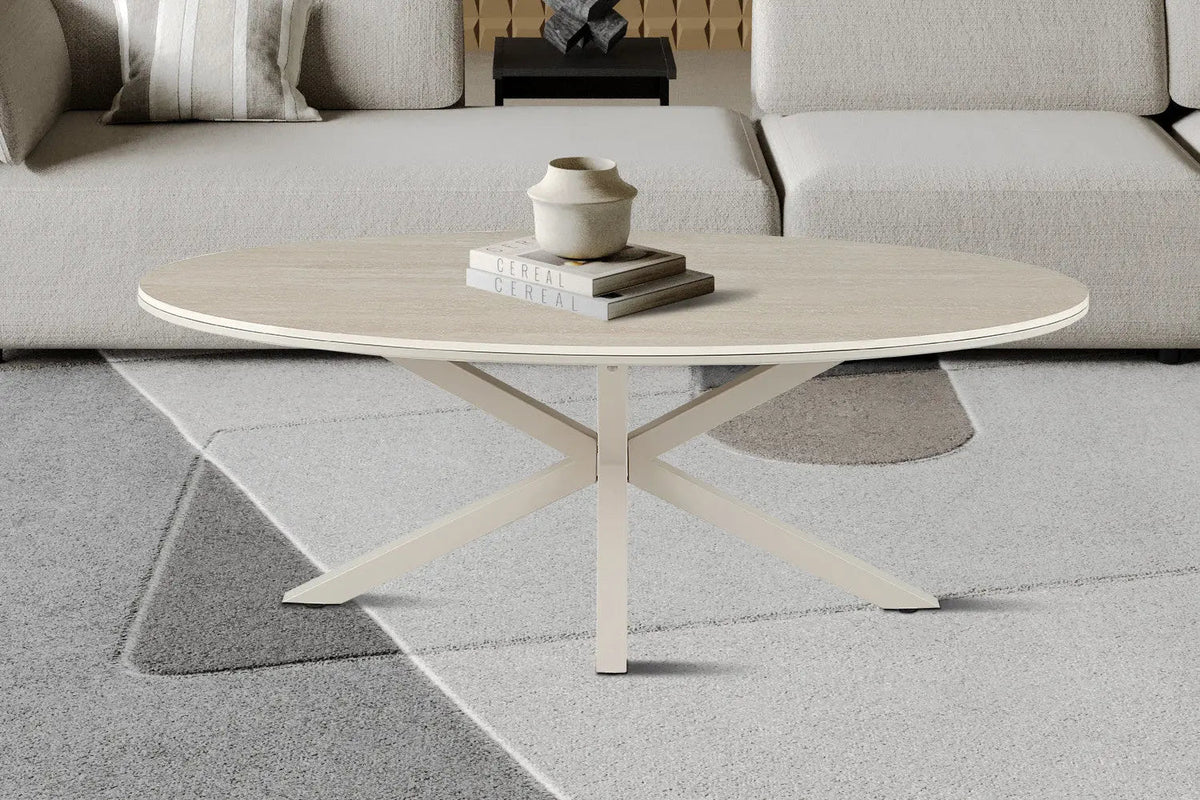 Table Basse Ovale NOAH en Pierre Frittée Beige - 130 x 70 cm