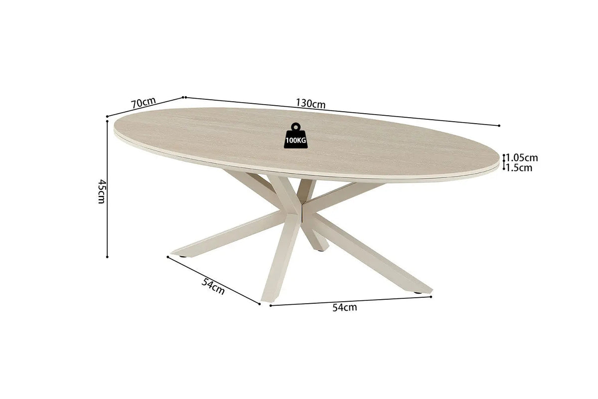 Table Basse Ovale NOAH en Pierre Frittée Beige - 130 x 70 cm