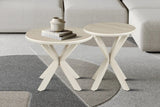 Table Basse Ronde NOAH en Pierre Frittée Beige - Ø 60 cm