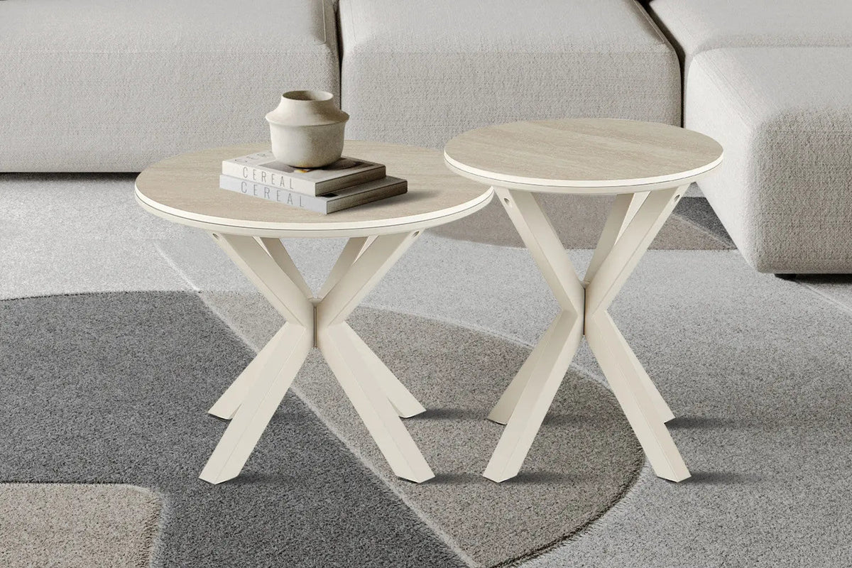 Table Basse Ronde NOAH en Pierre Frittée Beige - Ø 60 cm