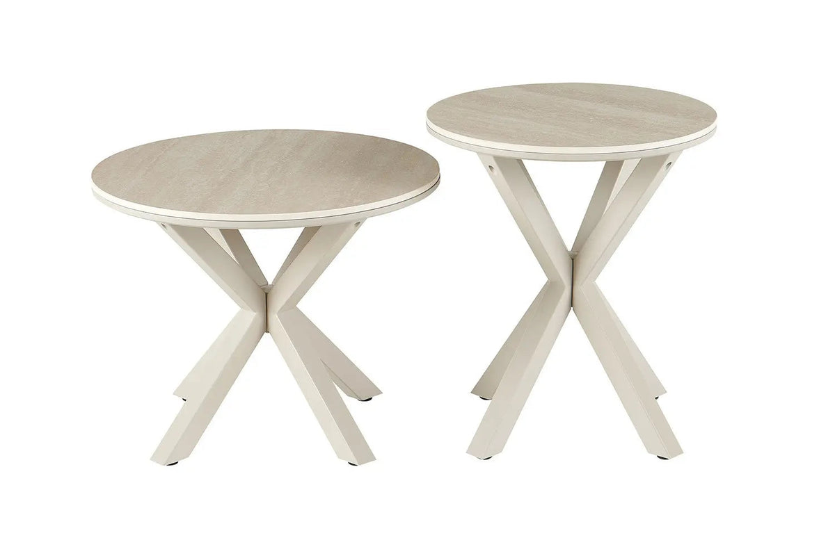 Table Basse Ronde NOAH en Pierre Frittée Beige - Ø 60 cm