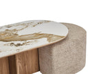 Table Basse avec 2 Poufs en Tissu Pierre Brillante AVORA - 120 x 60 cm