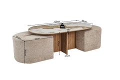 Table Basse avec 2 Poufs en Tissu Pierre Brillante AVORA - 120 x 60 cm