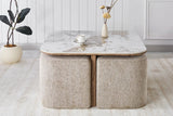 Table Basse avec 4 Poufs en Tissu Pierre Brillante AVORA - 80 x 80 cm