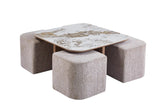 Table Basse avec 4 Poufs en Tissu Pierre Brillante AVORA - 80 x 80 cm