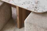 Table Basse avec 4 Poufs en Tissu Pierre Brillante AVORA - 80 x 80 cm
