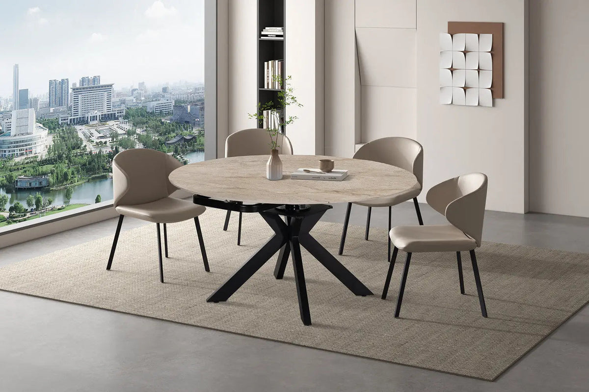 Table Extensible Ronde Plateau en Pierre ATHENYA - 140 x 90 à 140 cm