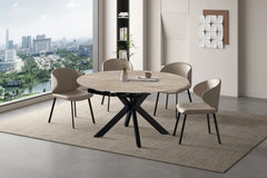 Table Extensible Ronde Plateau en Pierre ATHENYA - 140 x 90 à 140 cm