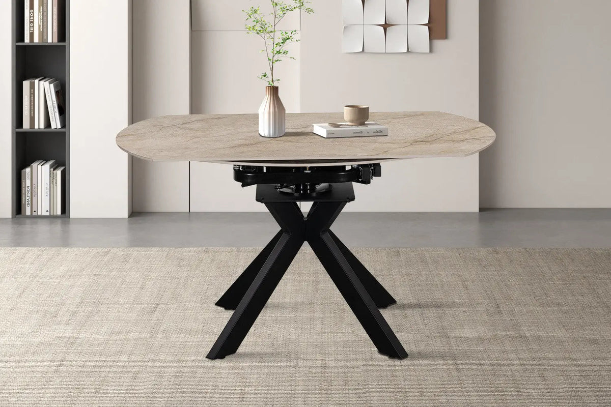 Table Extensible Ronde Plateau en Pierre ATHENYA - 140 x 90 à 140 cm