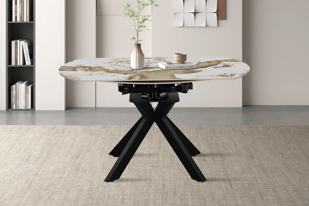 Table Extensible Ronde Plateau en Pierre ATHENYA - 140 x 90 à 140 cm