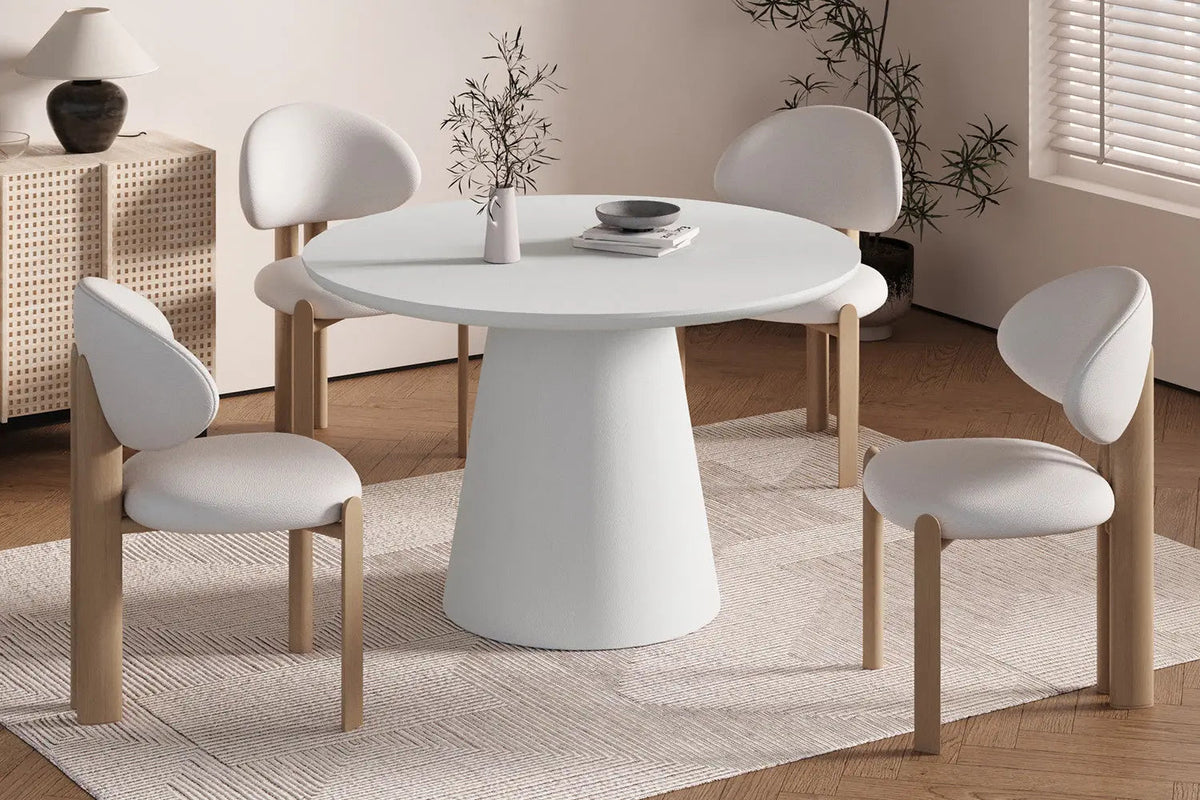 Table Ronde Effet Ciment Écru TAVINA pour salle à manger - 120 cm