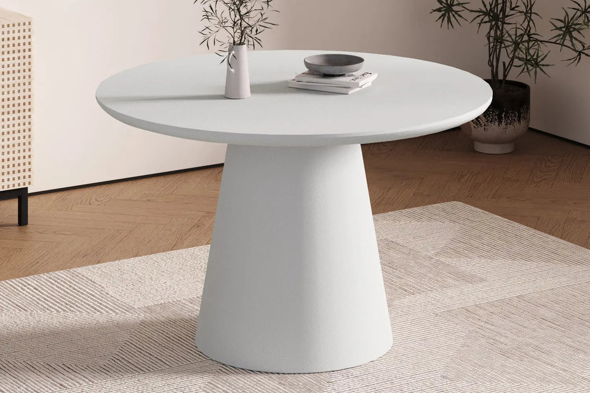 Table Ronde Effet Ciment Écru TAVINA pour salle à manger - 120 cm