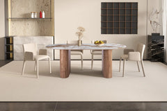 Table à Manger AVORA en Pierre Brillante Beige - 210 x 100 cm