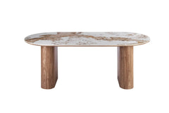 Table à Manger AVORA en Pierre Brillante Beige - 210 x 100 cm